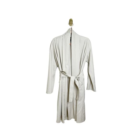 Eileen Fisher Cream Light Gray Trench Coat Jacket Shawl Collar Tie Waisted XS - Picture 2 of 7